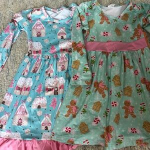 Girls gingerbread holiday dresses pastels Christmas 6-7T
